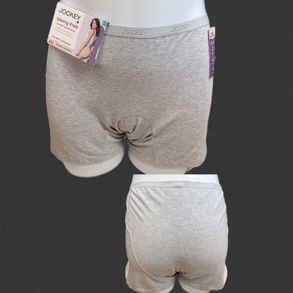 Jockey 2XL Heather Gray Period  Boxer Brief Cotton Spandex Moderate Absorbency